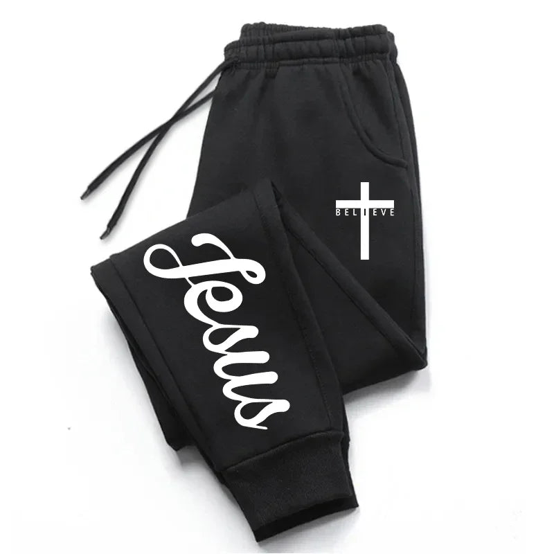 Jesus Cross Men's Sweatpants Solid Color Drawstring Long Pants Male All Season Daily Casual Sports Fitness Versatile Trousers