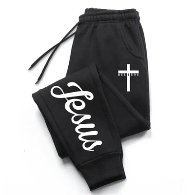 Jesus Cross Men's Sweatpants Solid Color Drawstring Long Pants Male All Season Daily Casual Sports Fitness Versatile Trousers