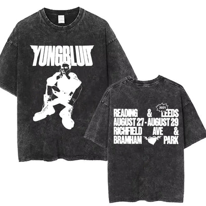 Washed Vintage Rocker Yungblud IDOLS Album Tour Double Sided Print T-shirts Men Women Fashion Hip Hop Rock Short Sleeve T Shirts