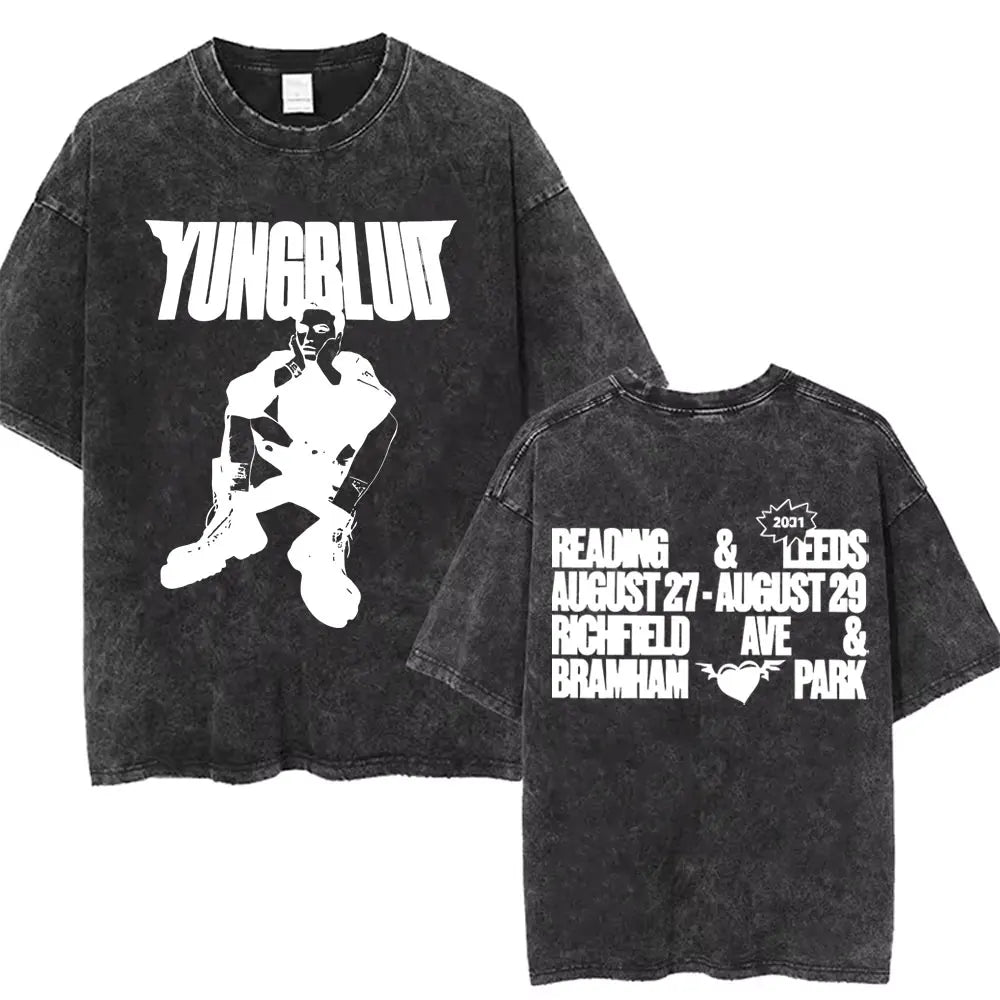 Washed Vintage Rocker Yungblud IDOLS Album Tour Double Sided Print T-shirts Men Women Fashion Hip Hop Rock Short Sleeve T Shirts