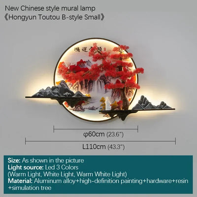 GISELLE Modern Picture Wall Light LED Chinese Creative Landscape Pine Mural Lamp For Home Living Room Study Bedroom Decor