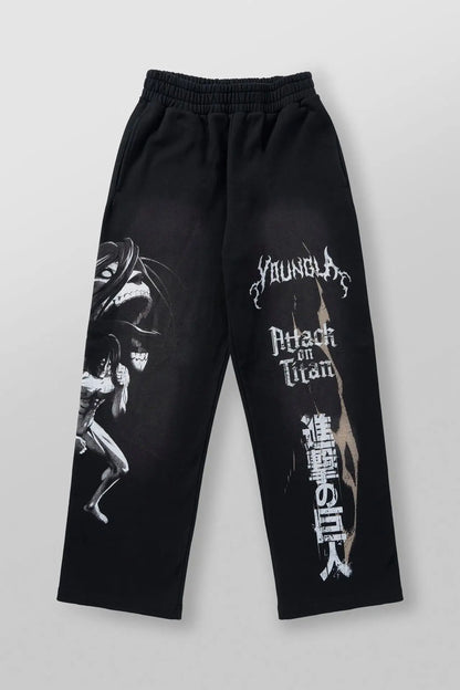 Young American trendy sweatpants collaboration anime joggers, cotton terry print, wide-leg casual pants, hip-hop street pants