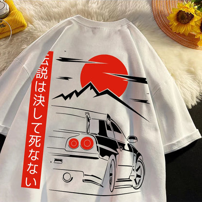 Japanese Style Car JDM Culture GTR Racing T Shirts Men Women Street Wear Original Design Oversized 100% Cotton Couple Tops Tees