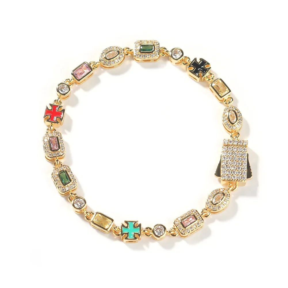 6mm Multicolor Gemstone Tennis Chain Bracelet for Women Men Iced Out Round/Square CZ Enameled Cross Bracelet Fashion Jewelry