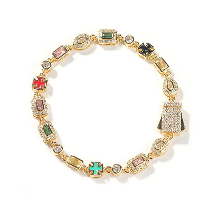 6mm Multicolor Gemstone Tennis Chain Bracelet for Women Men Iced Out Round/Square CZ Enameled Cross Bracelet Fashion Jewelry