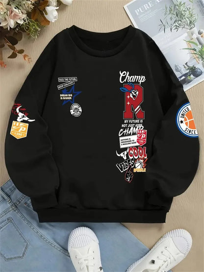 The new men's round-neck hoodie for Spring and Autumn 2025 features a street casual and fashionable 3D letter pattern print