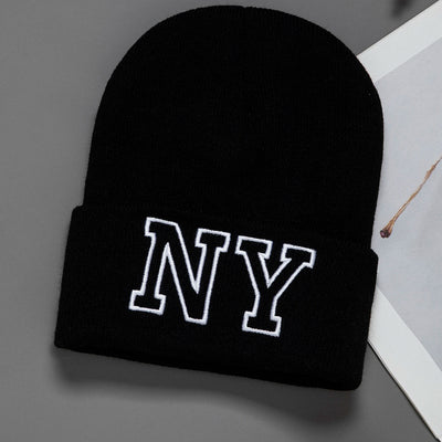 1pc unisex embroidered knitted hat Letters NY Winter warm woolen hat Fashion all-matching hat