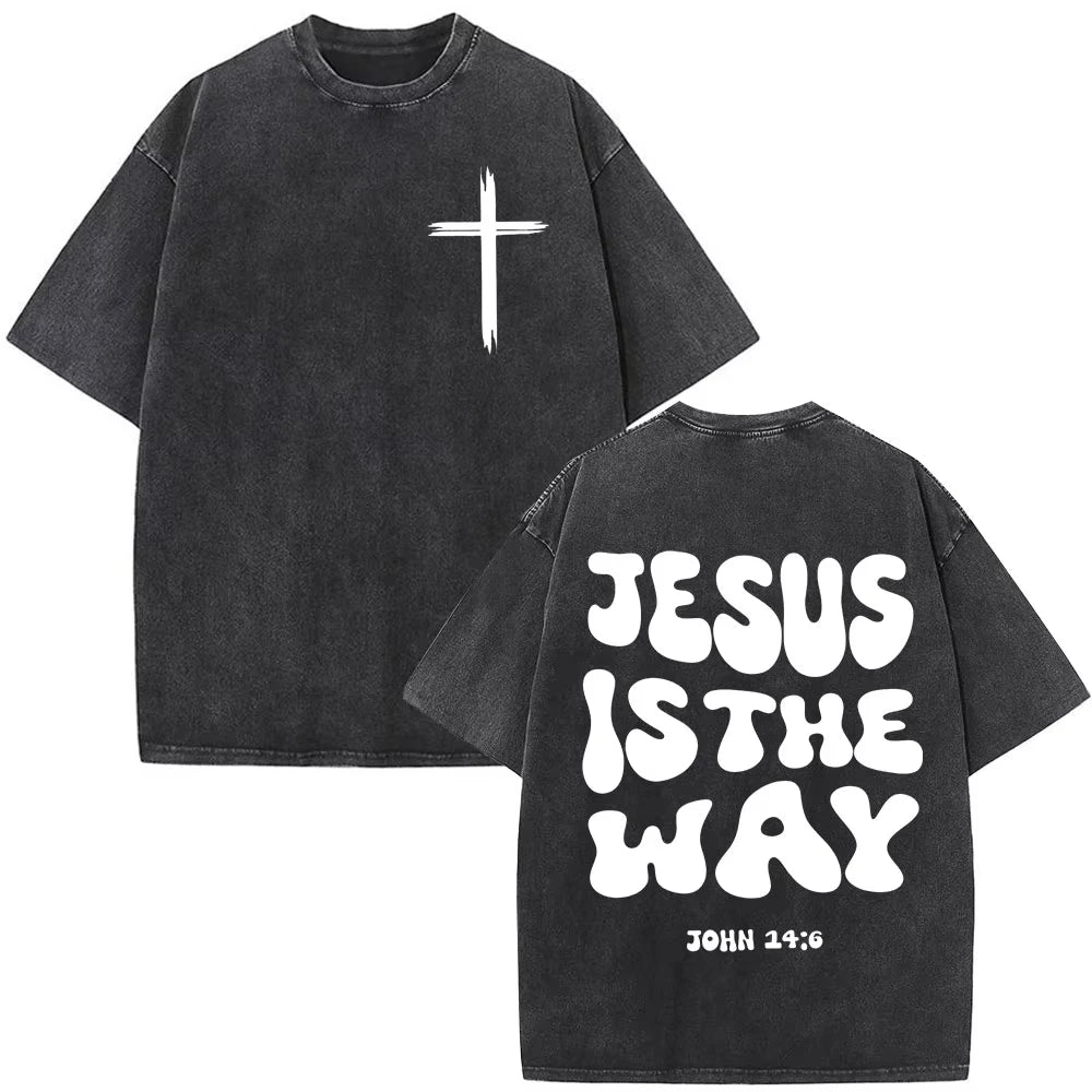 Summer Jesus Christian Forgive Them Father Vintage Washed T-shirts Men Women Fashion Cotton Short Sleeves  T Shirts Streetwear