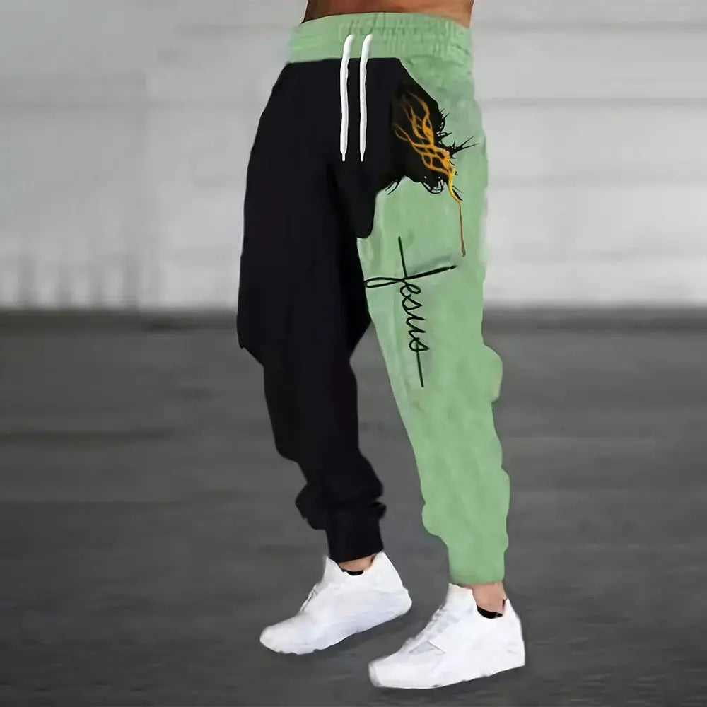 Men'S Loose Casual Pocket Drawstring Sweatpants Winter New Thick Warm Fashion Skull And Sickle Print Pants Men'S Tracksuit Pants