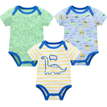3 Pcs/set New Baby Boy Clothes Summer 100%Cotton Blue Grey Tie Print Three Piece Short Sleeve Bodysuit vetements bebe For 0-12M
