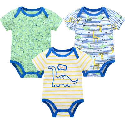 3 Pcs/set New Baby Boy Clothes Summer 100%Cotton Blue Grey Tie Print Three Piece Short Sleeve Bodysuit vetements bebe For 0-12M