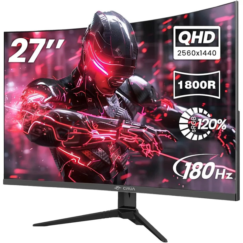 27" Curved Gaming Monitor, 2k QHD(2560*1440P) VA Screen, 1800R, 165Hz/180Hz Computer Moniter, Supports AMD Freesync, 120% s