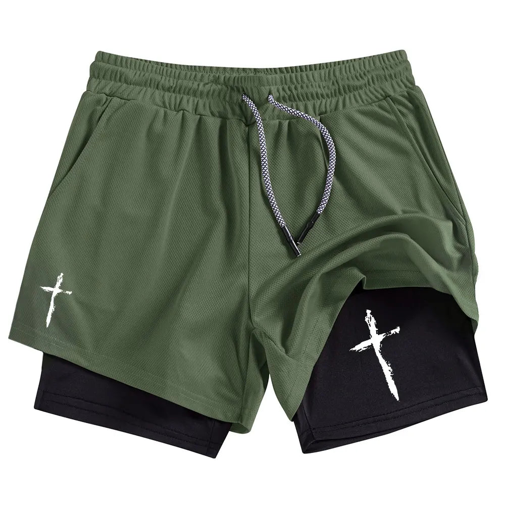 Men Performance Shorts Cross Print Summer Basketball Gym Shorts Summer Sports Fitness Workout Jogging Running Short Pants