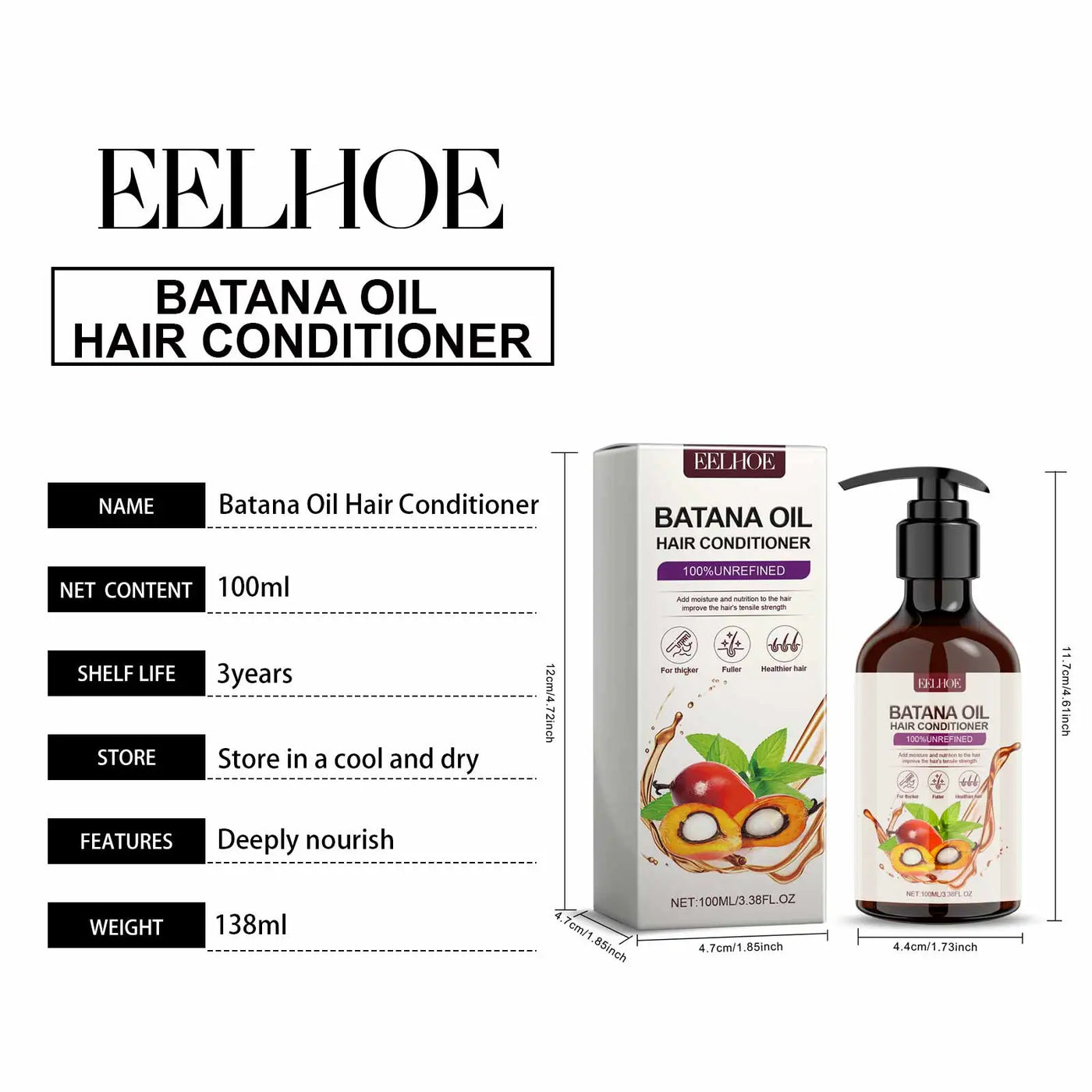 EELHOE  Hair Loss Shampoo & Batana Conditioner Set Strengthening Density Repair Frizz Control Treatment Thinning Damaged Frizzy