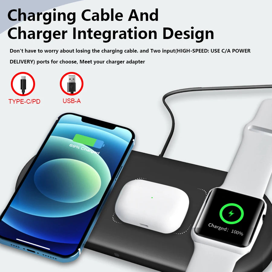 300W 3 In 1 Wireless Charger Stand Pad Super Fast Charging Dock Station for Apple Devices iPhone 16 15 14 13 iWatch 1-9 Airpods