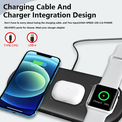 300W 3 In 1 Wireless Charger Stand Pad Super Fast Charging Dock Station for Apple Devices iPhone 16 15 14 13 iWatch 1-9 Airpods