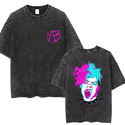 Washed Vintage Rocker Yungblud IDOLS Album Tour Double Sided Print T-shirts Men Women Fashion Hip Hop Rock Short Sleeve T Shirts