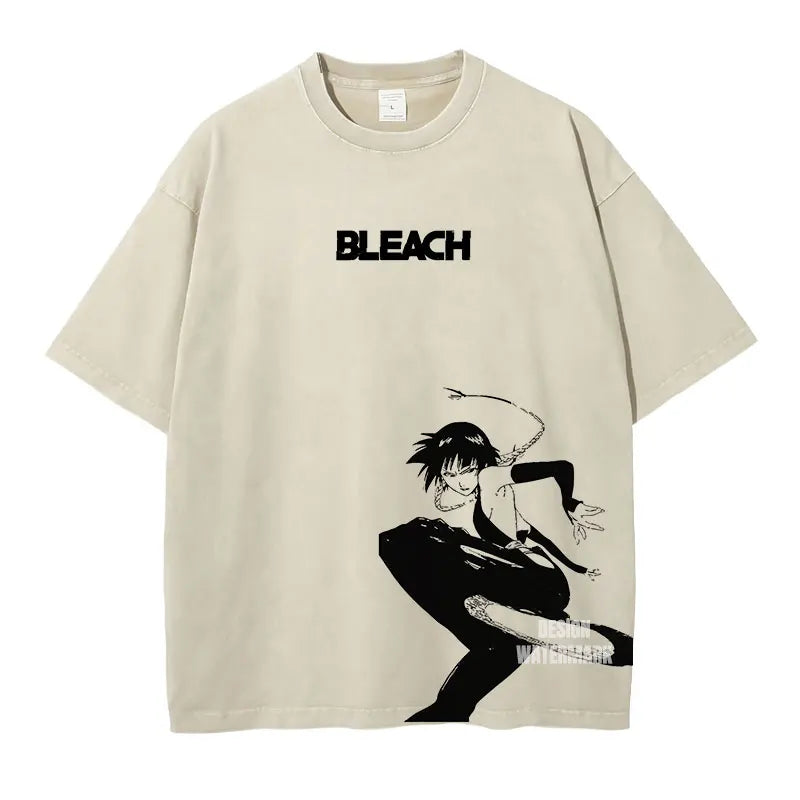 Anime Zaraki Kenpachi T Shirts Oversized Vintage Washed B-Bleach T-shirt Manga Kurosaki Ichigo T Shirt Renji Uryuu Tops Tees Man