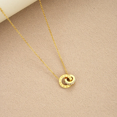 4Pcs/Set Gold Color Stainless Steel Crystal Necklace Bracelet Earrings for Women Interlocking Circles Roman Numbers Jewelry Sets