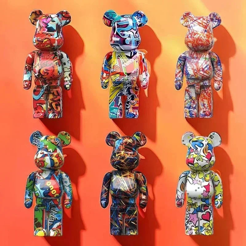 27cm/10Inches Graffiti Bear Figurine Home Decor Animal Abstract Ornament Storage Money Jar Modern Room Sculpture Table Decor