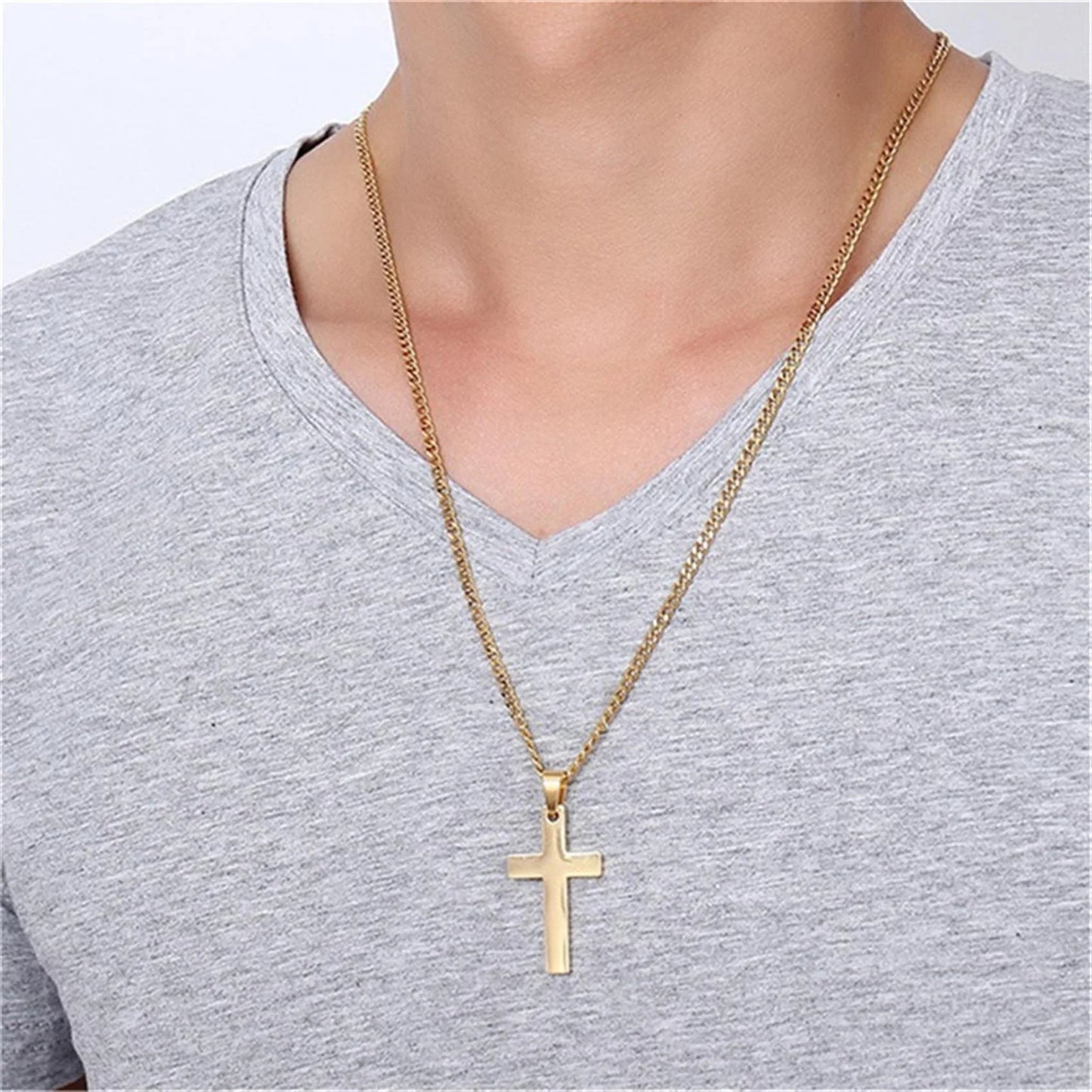 Fashion Stainless Steel Cross Pendant Necklace Unisex Punk Hip Hop Link Chain Charm Jewelry for Boys Girls Cool Gift