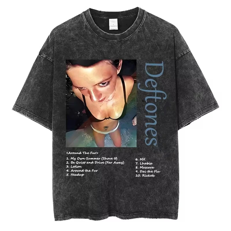 Hip Hop Deftones Men Women Plus Size Summer Washed T Shirt  Vintage Print Cotton Tshirt Fashion Design Tee Streetwear Unisex Top