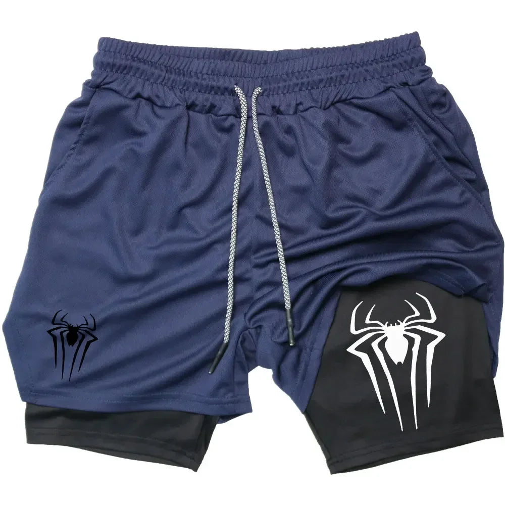 Men's  sports shorts,  spider print  compression shorts , informal, training, running, 2-in-1, Y2K order shipped directly