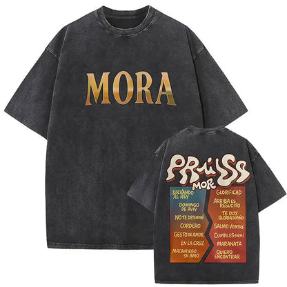 Limited Rapper Mora Washed Vintage T-shirt Lo Mismo De La Otra Vez Tour 2025 T Shirts Men Women Hip Hop Fashion Pop Music Tshirt