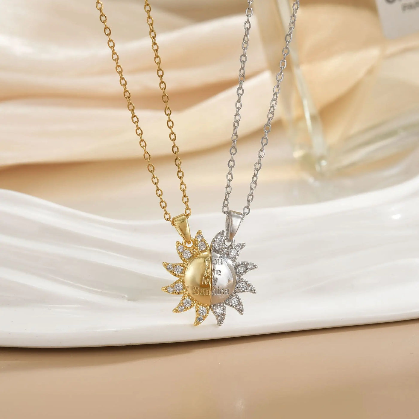 Couples Magnetic Necklaces Sun and Moon Angel Hug Heart Pendant Friendship Matching Necklaces for Birthdays Anniversaries