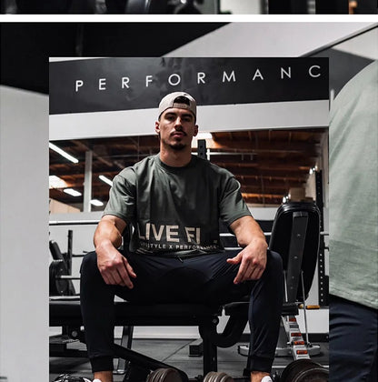 Men's Gym Summer Casual T-Shirt Fitness Running Short Sleeve Tee Tops Fashion Hip-hop Oversized Shirt Male Sweatshirt Clothing