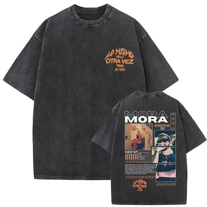 Limited Rapper Mora Washed Vintage T-shirt Lo Mismo De La Otra Vez Tour 2025 T Shirts Men Women Hip Hop Fashion Pop Music Tshirt