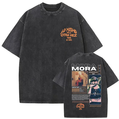 Limited Rapper Mora Washed Vintage T-shirt Lo Mismo De La Otra Vez Tour 2025 T Shirts Men Women Hip Hop Fashion Pop Music Tshirt