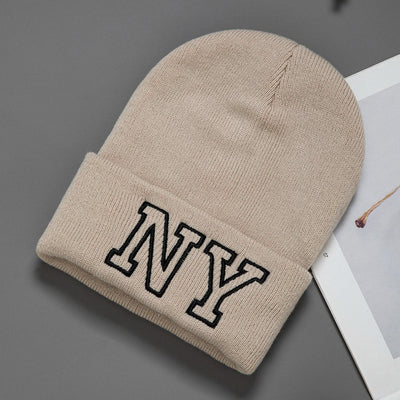 1pc unisex embroidered knitted hat Letters NY Winter warm woolen hat Fashion all-matching hat