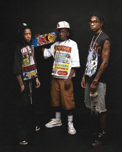 New American Hip-hop Harajuku Oversized Graphics Top Y2K Casual High Street Trendy Pure Cotton Round Neck T-shirt Streetwear Men