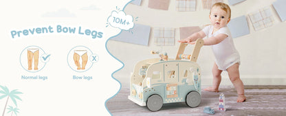 Robotime Robud Wooden Baby Walker Baby Push Along Activity Walkers with Wheels Multifunctional Baby Walker Gift for Boy Grils