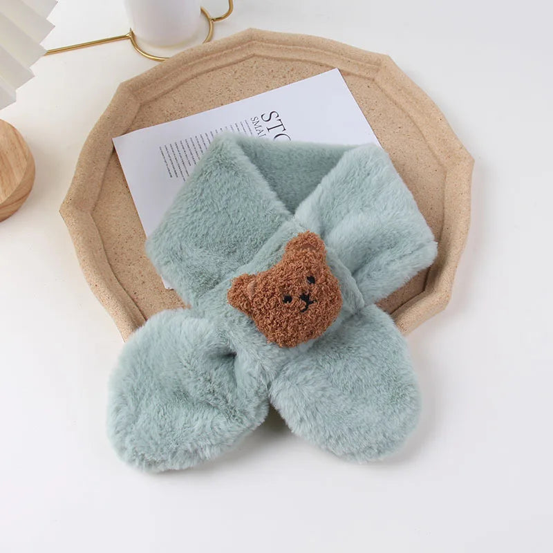 2023 Autumn Winter Soft Plush Children Scarf Cute Cartoon Girl Baby Thick Warm Scarf Outdoor Kids Neckerchief Baby Accessories