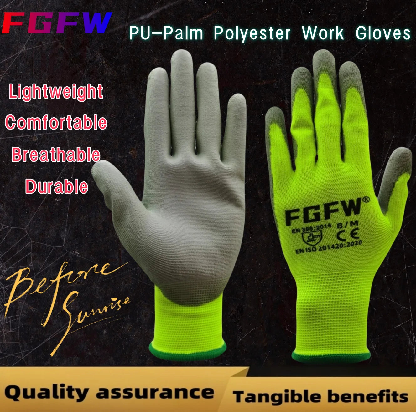10 Pairs PU Coated Work Gloves – Lightweight, Durable Safety Gloves (EN 388/ISO20471 Certified)