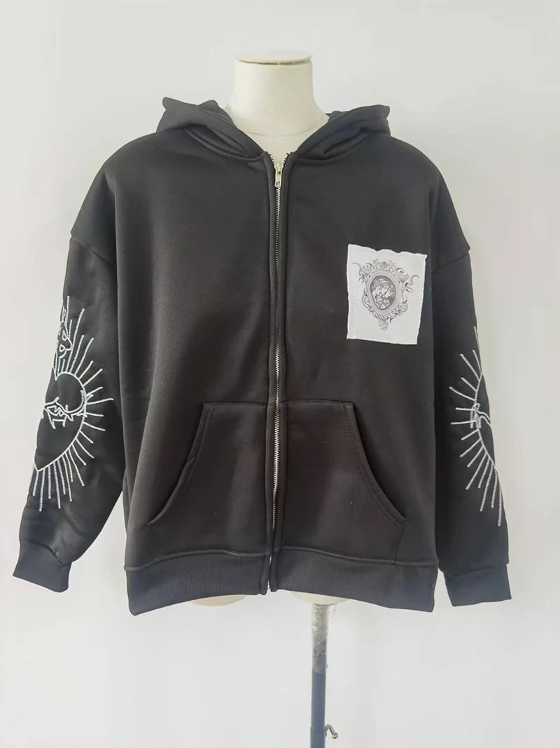 Juspinice Korean Fashion New Printed Hoodie Short Hoodie 2025 New Versatile Zipper Cardigan Jacket Male Clothing