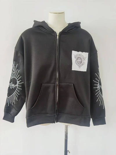 Juspinice Korean Fashion New Printed Hoodie Short Hoodie 2025 New Versatile Zipper Cardigan Jacket Male Clothing