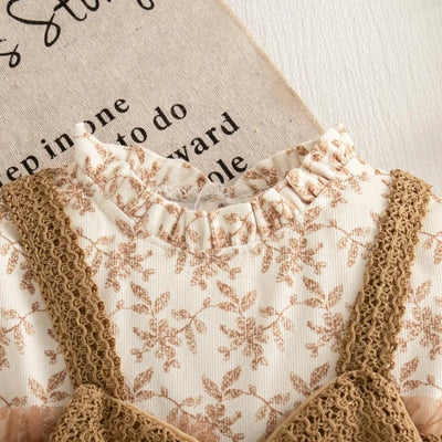 2025 Autumn Spring Newborn Baby Girl Princess Dress Fake Two Piece Long Sleeve Dress with Bow Floral Pattern For 1-3Y