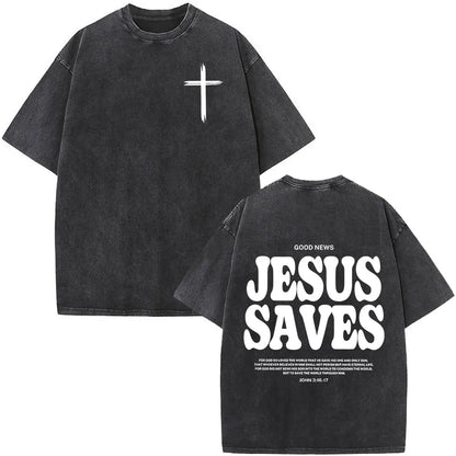 Christian Jesus Faith Over Fear Bible Verse Washed T-shirts Men Women Fashion Vintage Oversized T Shirts Harajuku Cotton T-shirt