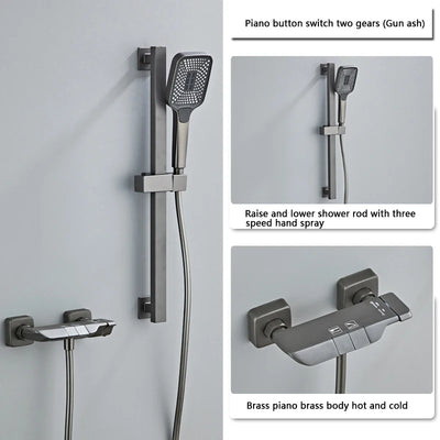 Modern Shower System Full Set Grey 2 Way Piano Keys Bathroom Shower Set Wall Mounted Brass Bathtub Digital Display Shower Faucet