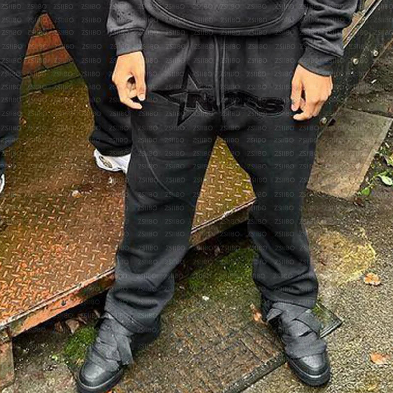 NOFS Letter Embroidery Fashion Brand Loose Oversized Hoodie Y2K Hip-Hop Streetwear women Pullovers Casual Top Pants Sportswear