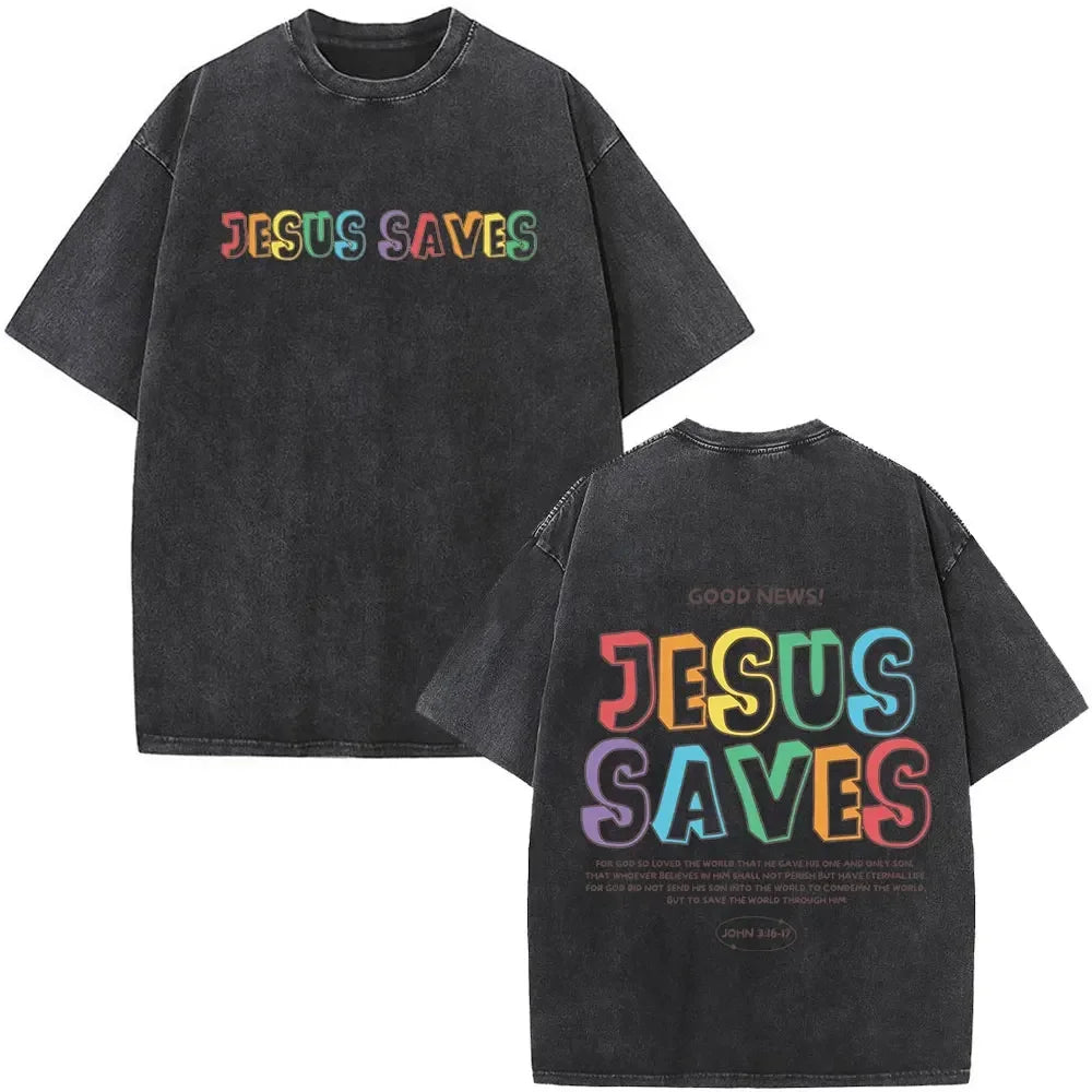 Christian Jesus Faith Over Fear Bible Verse Washed T-shirts Men Women Fashion Vintage Oversized T Shirts Harajuku Cotton T-shirt