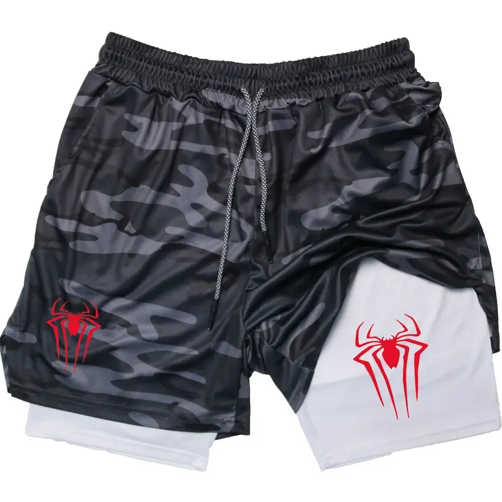 Men's  sports shorts,  spider print  compression shorts , informal, training, running, 2-in-1, Y2K order shipped directly