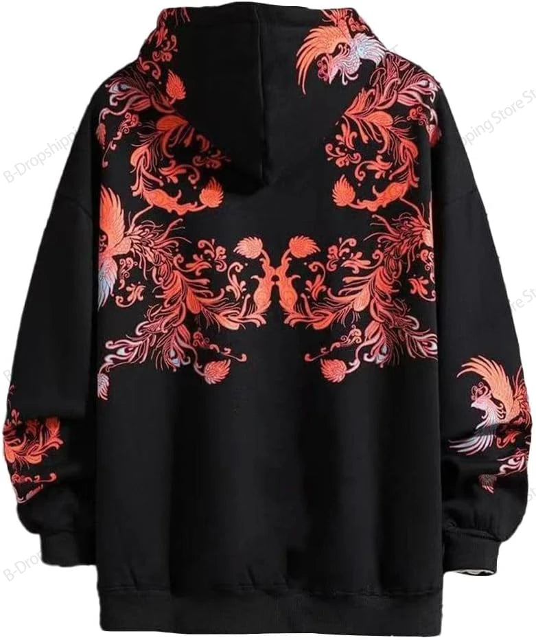 Japanese Style Dragon 3d Print Hoodie Men Women Fashion Full Sleeve Oversized Hoodies Sweatshirt Men Clothes Floral Tracksuit