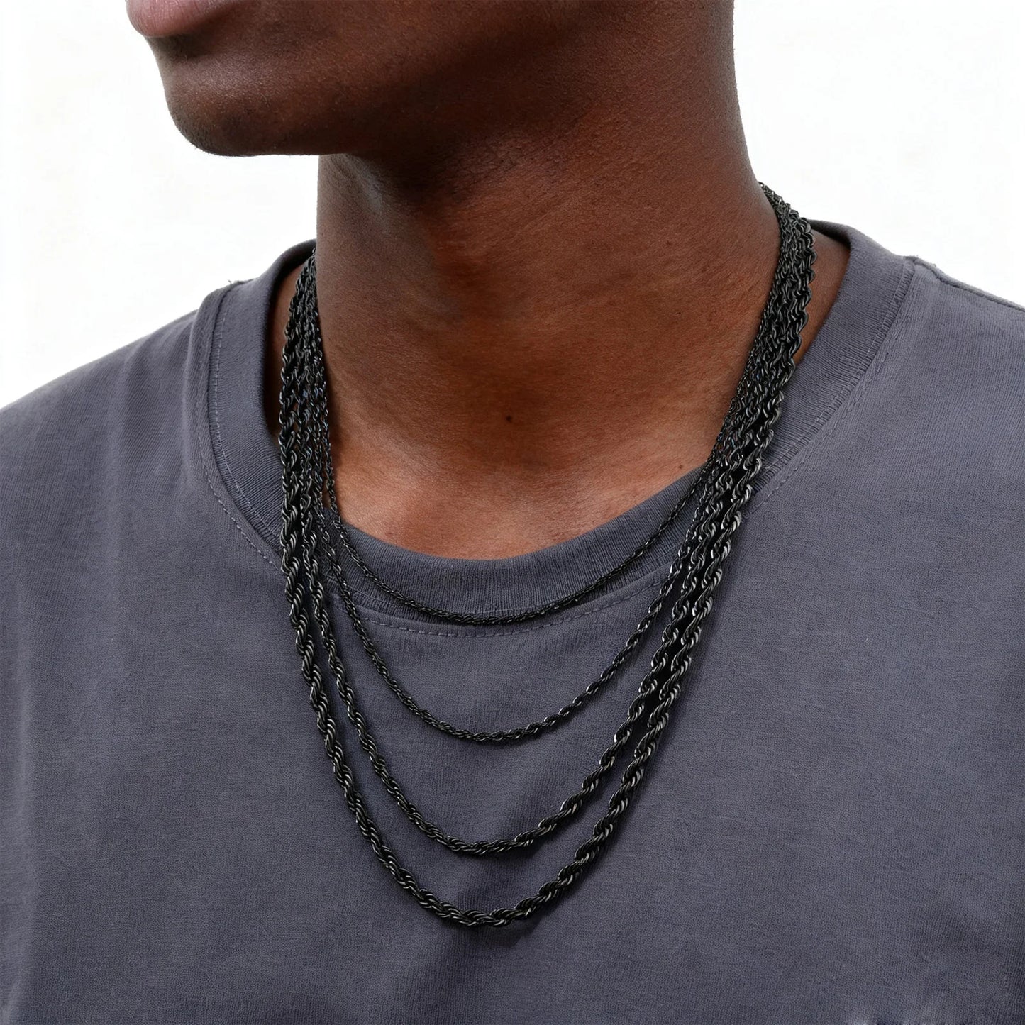 Ropes Long Necklace for Men Women,Stainless Steel Minimalist Twist Rope Chain Necklace,Punk Gold Silver Black Color 2 TO 5mm