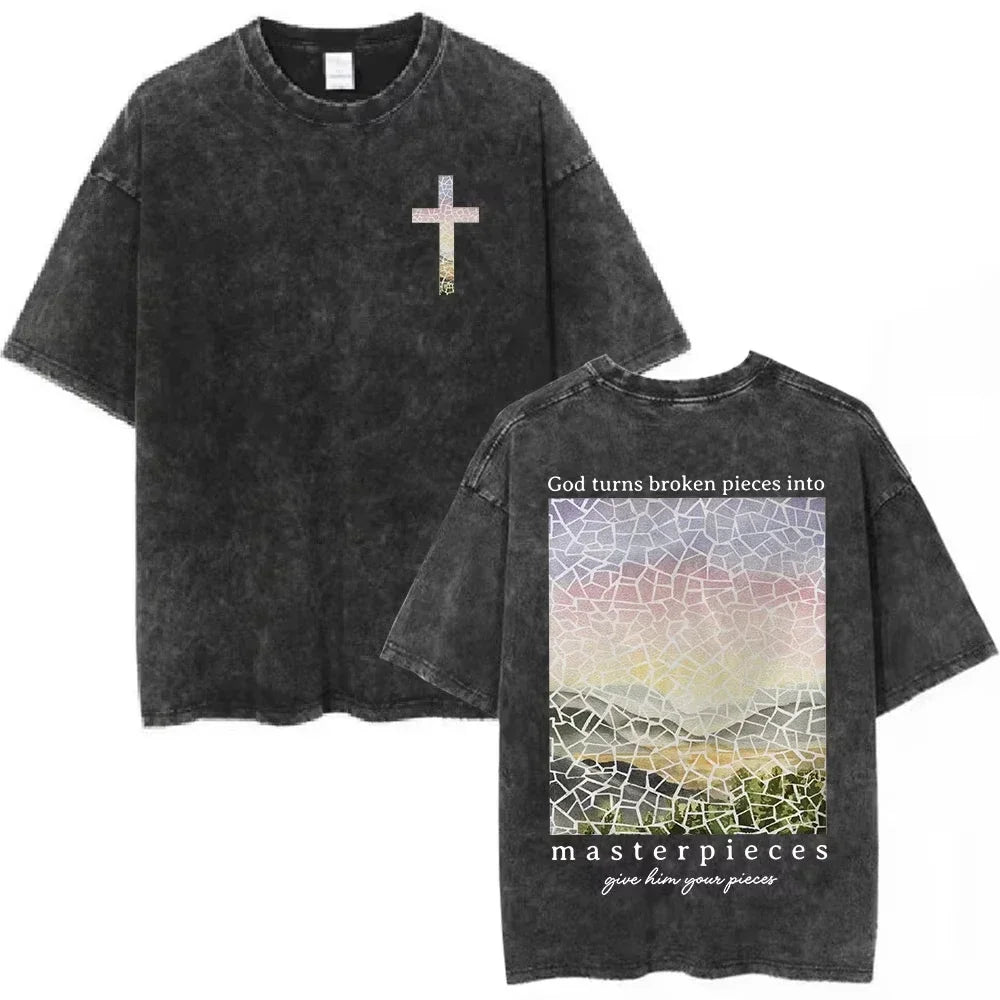Salvation Jesus Paid It All Vintage Washed T Shirts Christian Bible Verse T-shirts Men Women Fashion Oversized Cotton Tshirts
