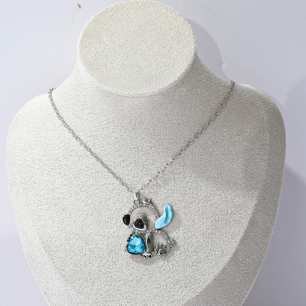 Lilo & Stitch Heart Rhinestone Necklace for Girls Anime Charms Pendant Fashion Jewelry Aesthetic Accessory Birthday Gift