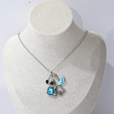 Lilo & Stitch Heart Rhinestone Necklace for Girls Anime Charms Pendant Fashion Jewelry Aesthetic Accessory Birthday Gift